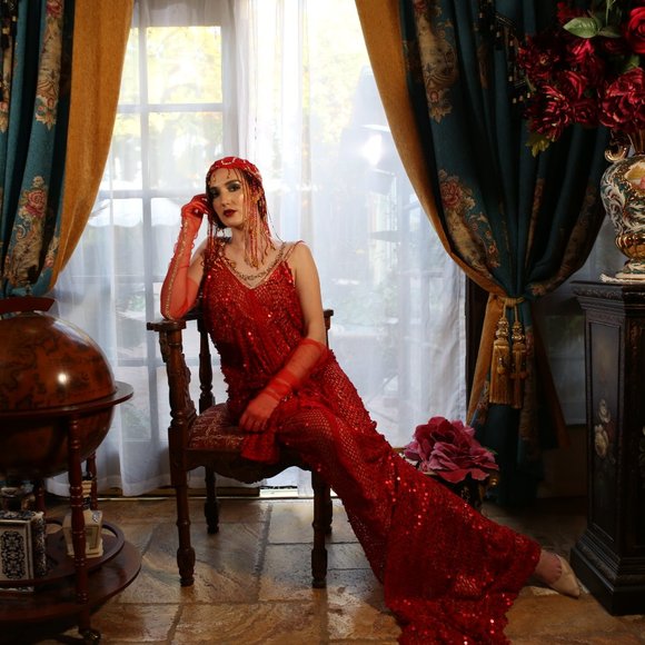 SAMPLE GOWN ONLY- LADY ELEANOR Custom Order Red Gatsby Wedding Gown - Picture 10 of 15